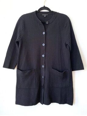 COS Black Textured Button-Front Cardigan with Patch Pockets